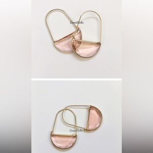 New Anthro Light Pink Crystal Crescent Hoop Earrings